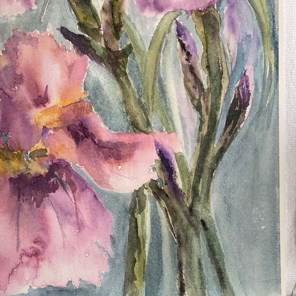 PRINT OF AN ORIGINAL WATERCOLOR IRIS FLORAL LIGHT PAPER LIMITED EDITION SIGNED - Picture 5 of 5